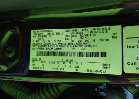 2018 Ford F-150 Xlt из США, поврежденный, VIN 1FTEW1EP3JFD26941